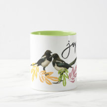 Two for Joy - Two Magpies with floral accent Mug