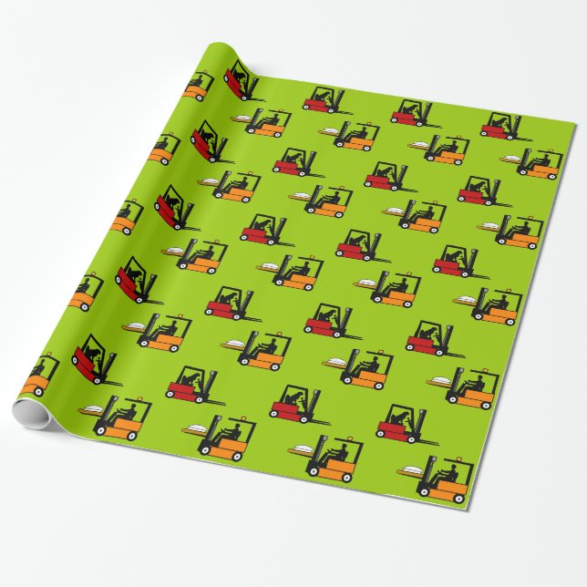 Two Forklifts One Dog Fun Any Colour Gift Wrap (Unrolled)