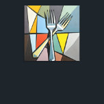 Two Forks on Colorful Abstract Background Canvas Print<br><div class="desc">Two forks elegantly crossed over one another create a striking focal point against a vibrant geometric abstract background</div>