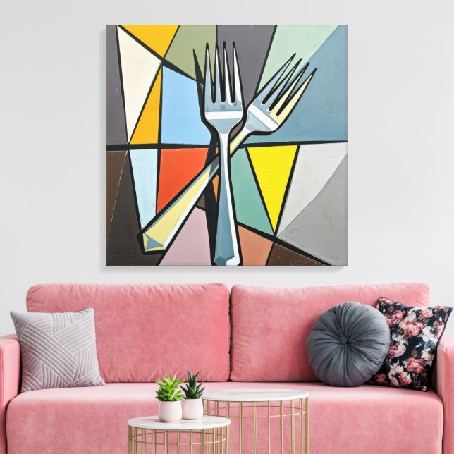 Two Forks on Colourful Abstract Background Canvas Print (Insitu(LivingRoom))