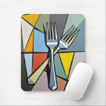 Two Forks on Geometric Abstract Background Mouse Pad<br><div class="desc">Two forks elegantly crossed over one another create a striking focal point against a vibrant geometric abstract background</div>
