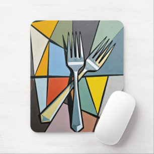 Two Forks on Geometric Abstract Background Mouse Pad