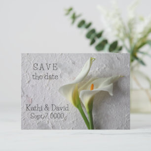 Two fresh calla lilies save the date