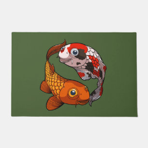 Two Friendly Koi Carp Swimming in a Circle Cartoon Doormat