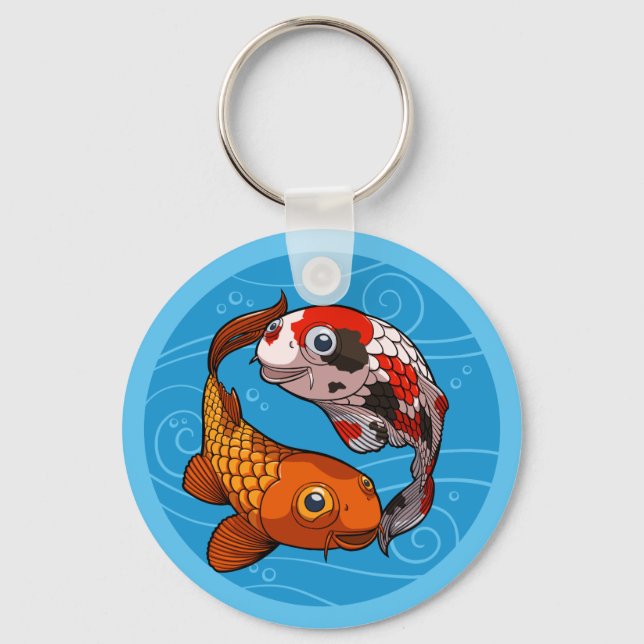 Two Friendly Koi Carp Swimming in a Circle Cartoon Keychain (Front)