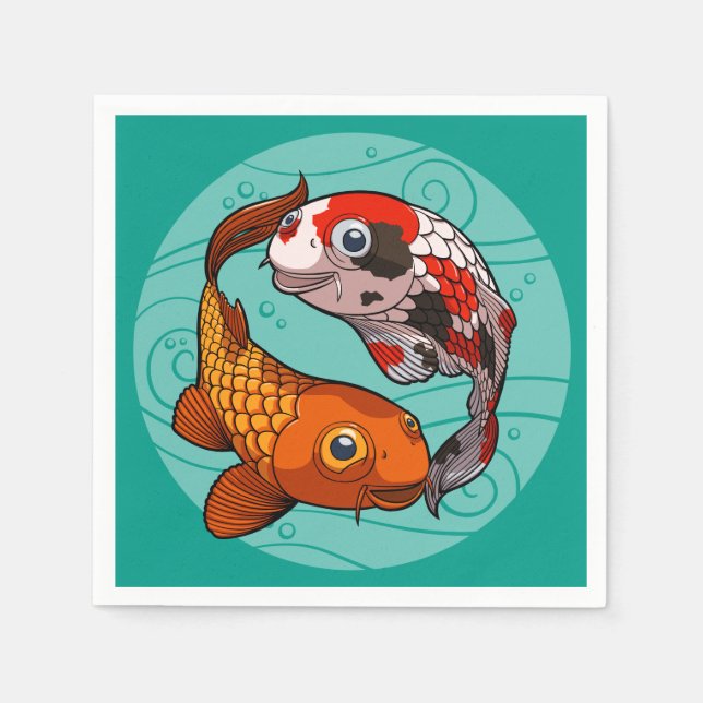 Two Friendly Koi Carp Swimming in a Circle Cartoon Napkin (Front)
