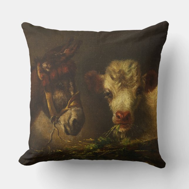 Two Friends (Donkey and Lamb) (Farm Animals) Throw Pillow (Front)