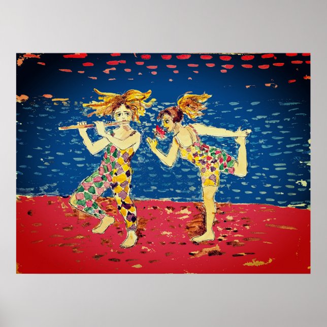 Two friends in colourful, harlequin-patterned outf poster (Front)