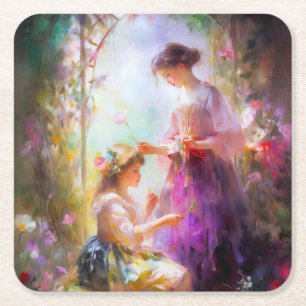 Two Friends  Square Paper Coaster