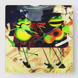 Two Frogs Playing Banjo Square Wall Clock