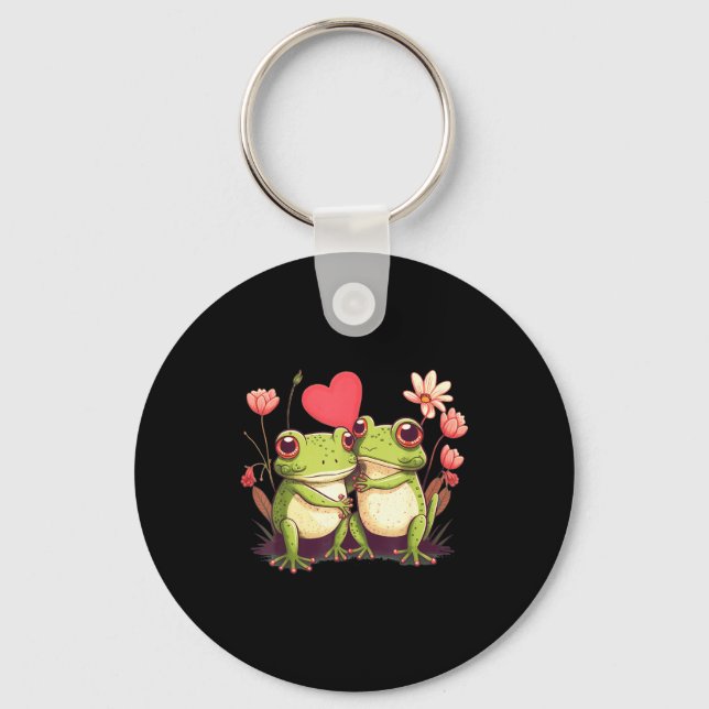 Two Frogs Valentines Day Love On Couple Frog  Keychain (Front)