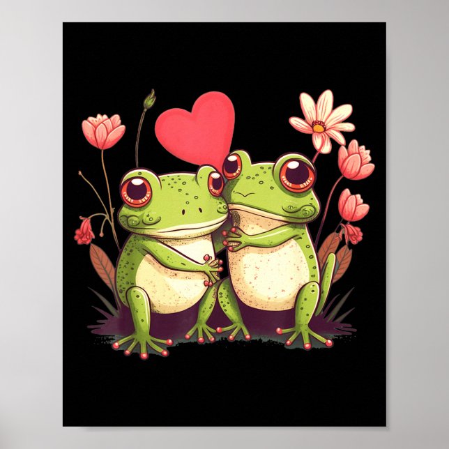 Two Frogs Valentines Day Love On Couple Frog  Poster (Front)