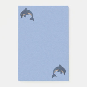 Two Fun Cartoon Type Dolphins Jumping Blue White Post-it Notes