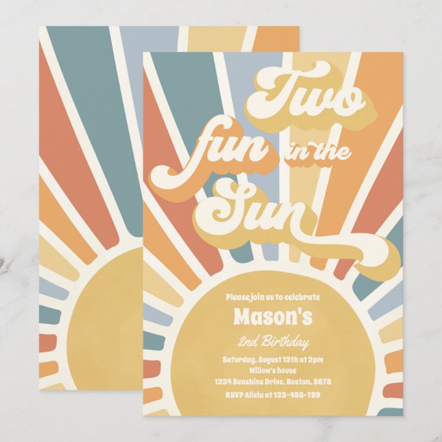 Two Fun In The Sun Sunshine 2nd Birthday Party Invitation (Front/Back)