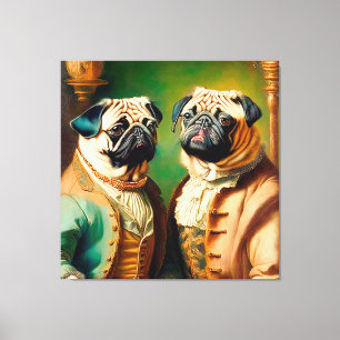 Two Funny Anthropomorphic Vintage Pug Canvas Print