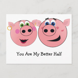 Two Funny Cartoon Pigs in Love Postcard