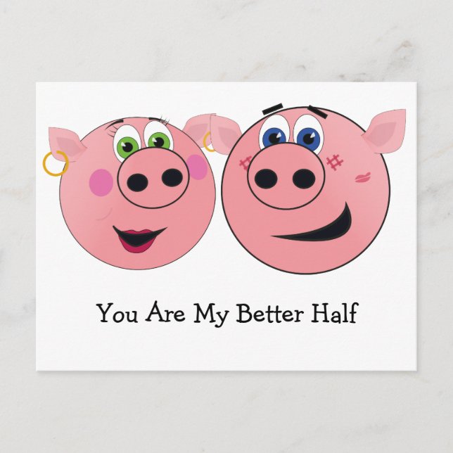 Two Funny Cartoon Pigs in Love Postcard (Front)