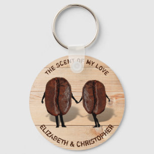 Two Funny Roasted Coffee Beans As Boy And Girl Keychain