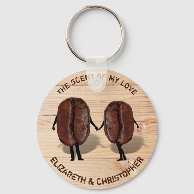 Two Funny Roasted Coffee Beans As Boy And Girl Keychain (Front)