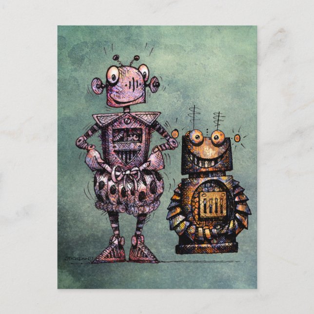 Two Funny Robots! Postcard (Front)