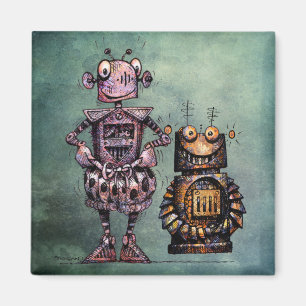 Two Funny Steampunk Robots! Magnet