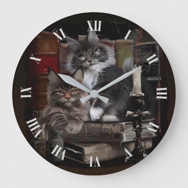 Two furry Maine Coon kittens Large Clock (Front)