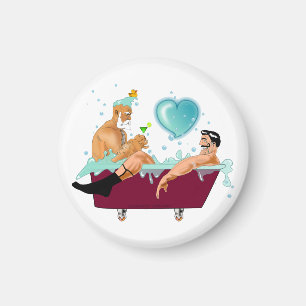 two gay pride men bathtub, bubbles, gifts, LGBTQIA Magnet
