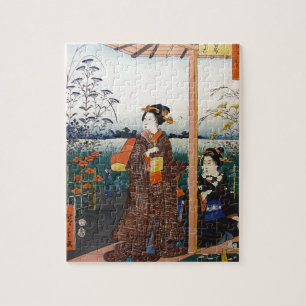 Two Geishas Japanese Traditional Woodblock Ukiyo-E Jigsaw Puzzle