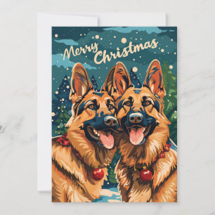 Two German Shepherd Merry Christmas  Holiday Card