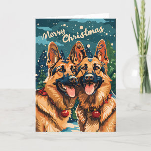 Two German Shepherd Merry Christmas Personalized Holiday Card