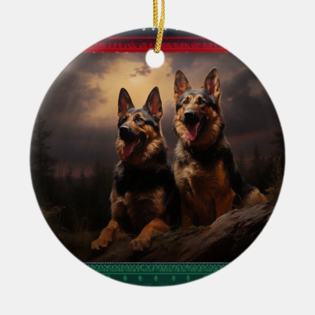 Two German Shepherds at Dusk Ceramic Ornament (Front)