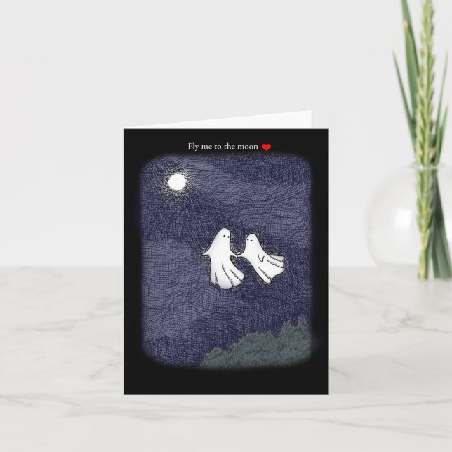 Two Ghosts flying in the moonlight romantic  Card (Front)