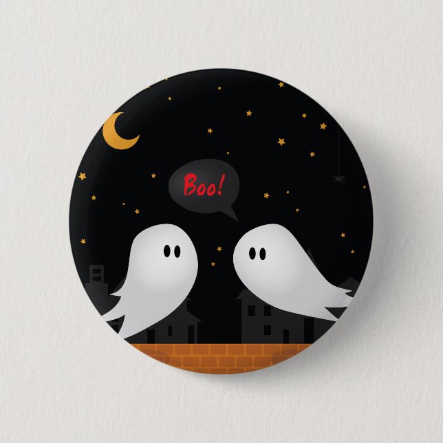 Two ghosts in town saying boo halloween 2 inch round button (Front)