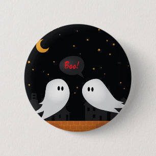 Two ghosts in town saying boo halloween 2 inch round button