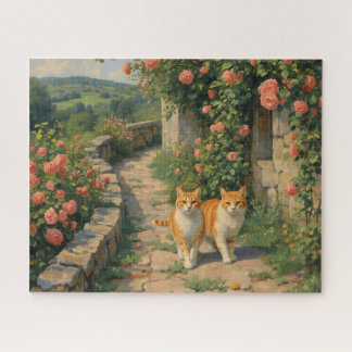Two Ginger Cats walking along a path Jigsaw Puzzle