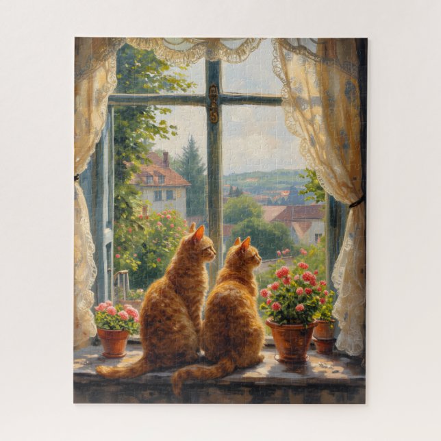 Two ginger staring out of a window   jigsaw puzzle (Vertical)