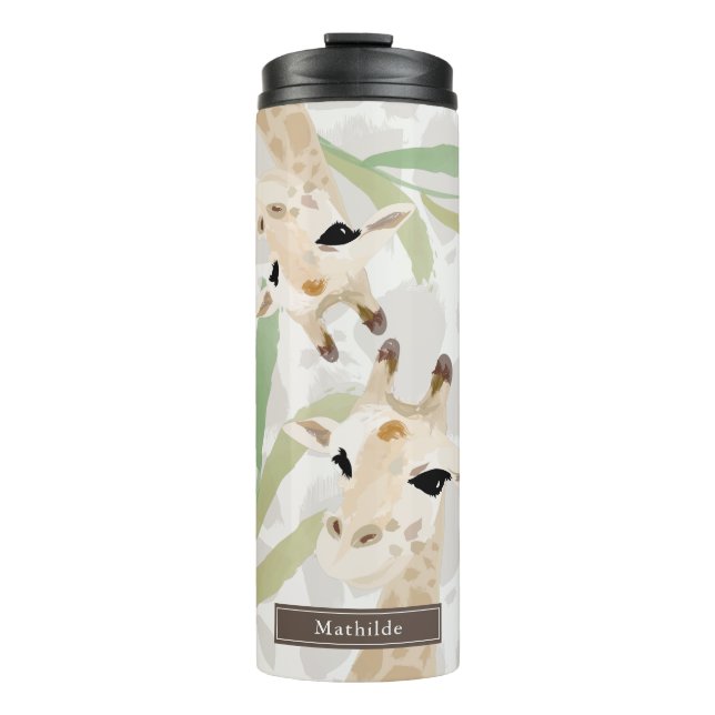 Two Giraffe Watercolor Light Greige Thermal Tumbler (Front)
