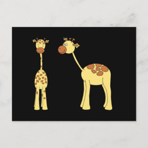 Two Giraffes. Cartoon Postcard