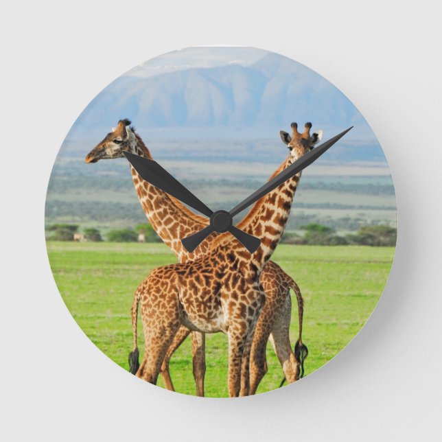 Two Giraffes Round Clock (Front)