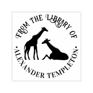 Two Giraffes Silhouette #1 Library Book Name Self-inking Stamp