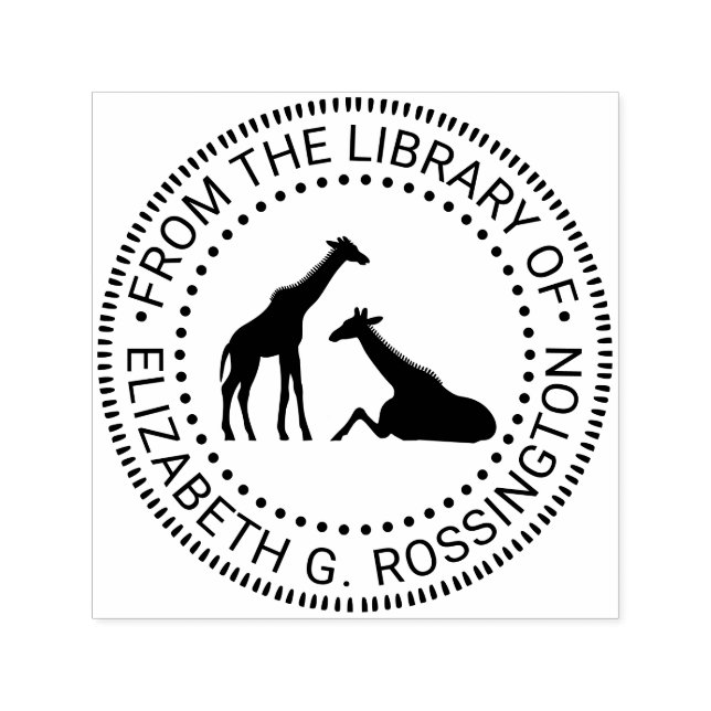 Two Giraffes Silhouette #1N Library Book Name Self-inking Stamp (Design)