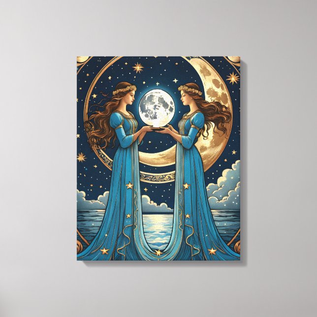 two girl holding a fantasy moon canvas print (Front)