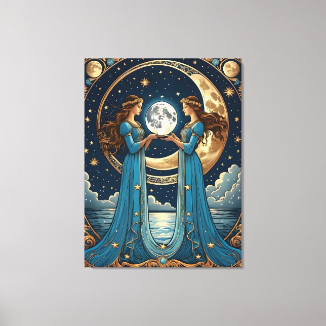 two girl holding a fantasy moon canvas print (Front)