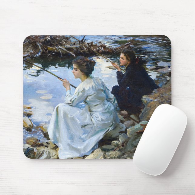 Two Girls Fishing, 1912 by John Singer Sargent Mouse Pad (With Mouse)