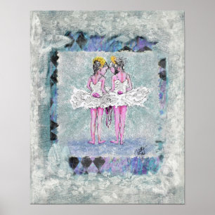 Two Girls Holding Ballet Shoes Poster