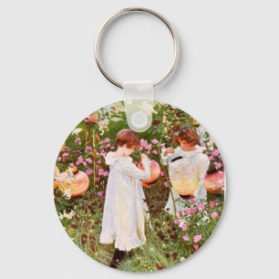 Two Girls in Garden Vintage Keychain