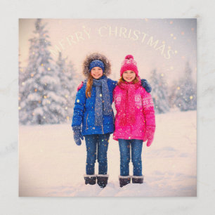 TWO GIRLS KIDS IN SNOW SCENE CHRISTMAS DESIGN INVITATION