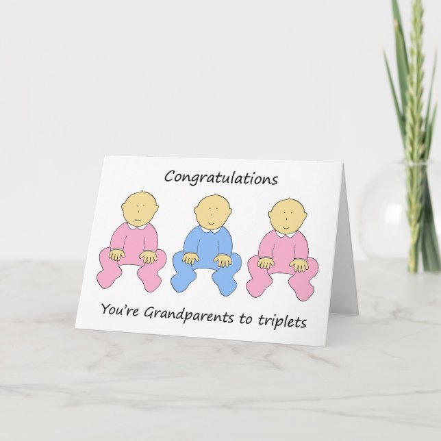 Two Girls One Boy  New Grandparents to Triplets Card (Front)