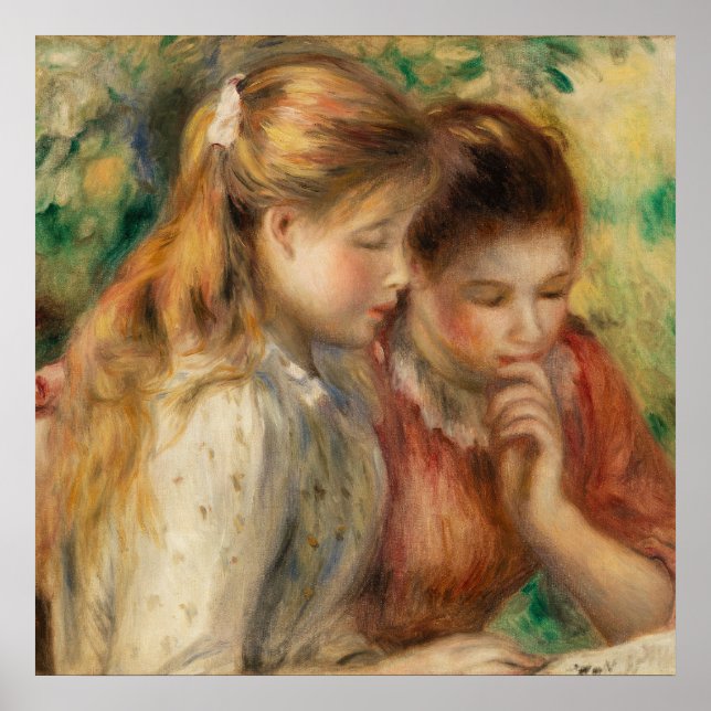 Two Girls Reading - Renoir Impressionist Painting Poster (Front)