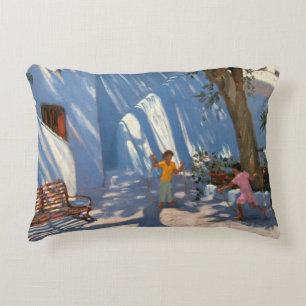 Two girls skipping Mykonos Accent Pillow